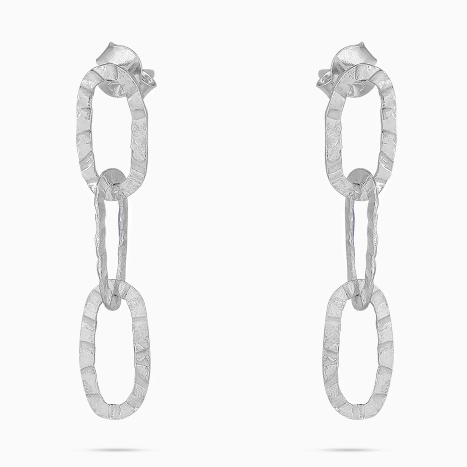 Intertwined Long Chain Silver Dangle Earrings