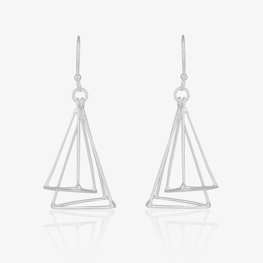 Triangular Tone Silver Dangle Earrings