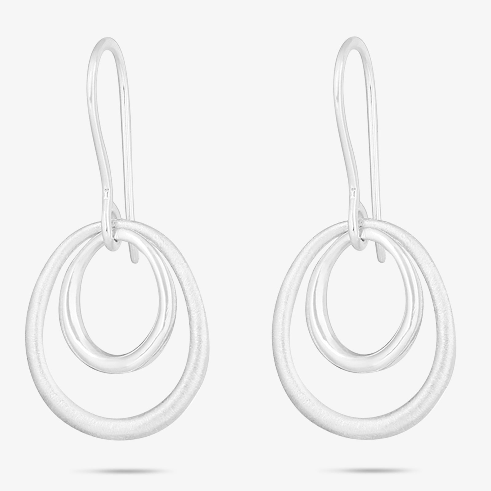 Pure Silver Earrings - Double Ring in Scratch Finish - Tweov Jewels