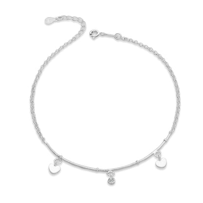 Heart Charm Silver Anklet
