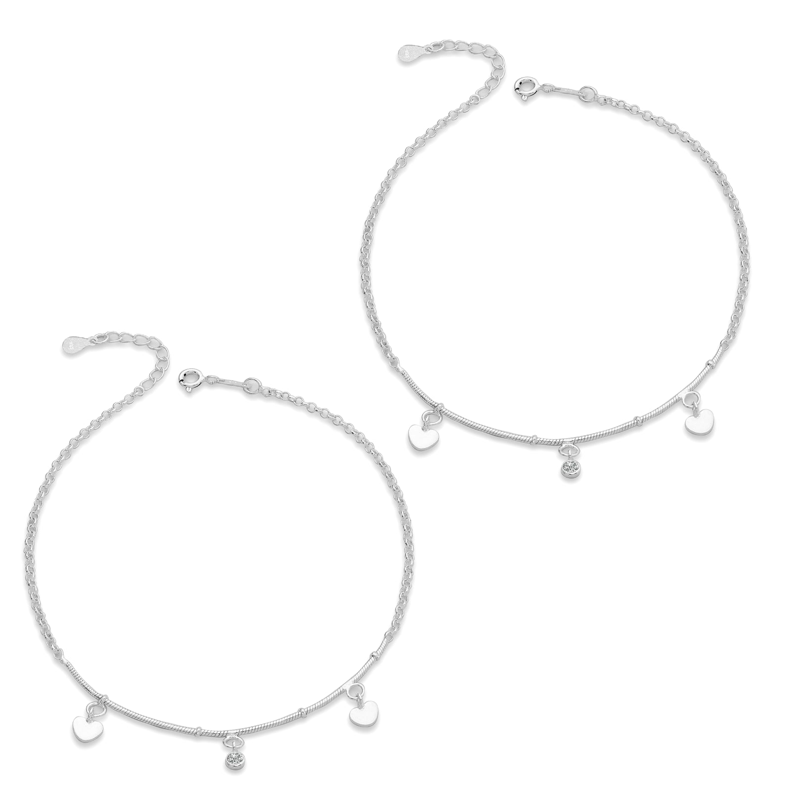 Heart Charm Silver Anklet