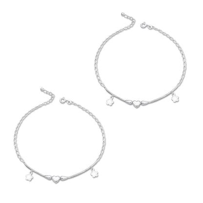 Shiny Silver Floral Heart Anklet