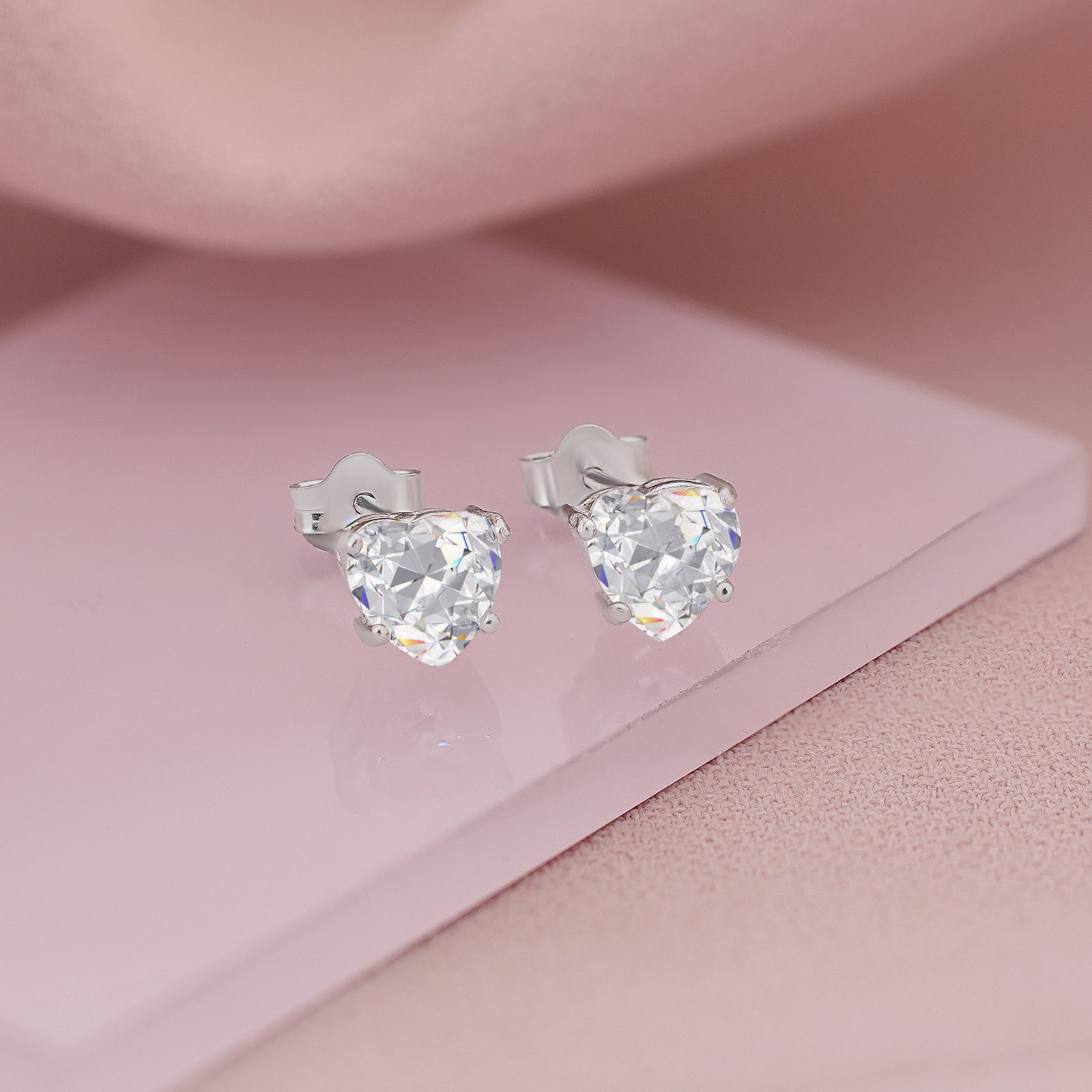 Round CZ 3-Prong Stud Earrings For Women – 925 Sterling Silver Rhodium Plated