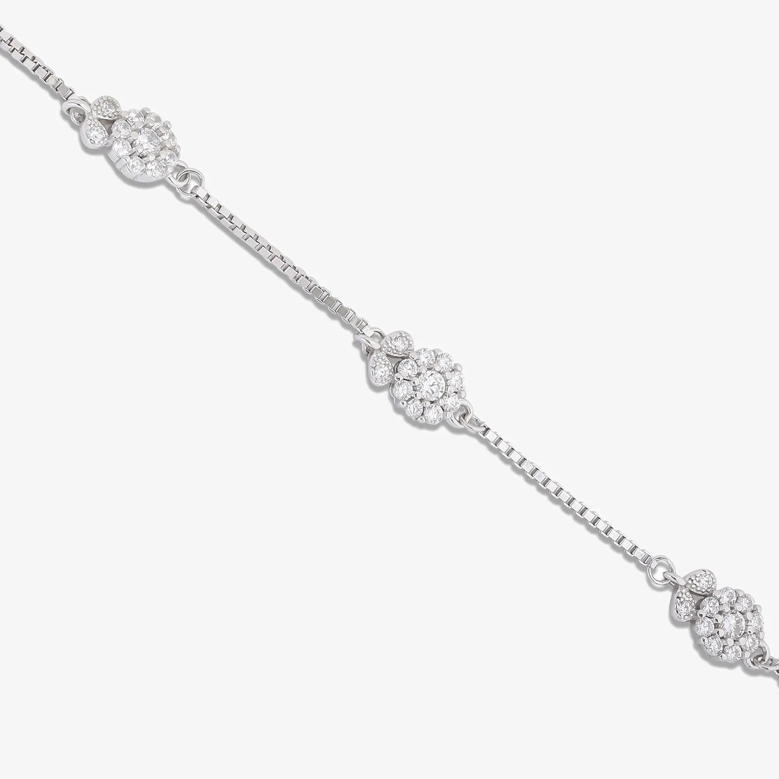 Floral Leaf Design Box Chain Silver Bracelet - Tweov Jewels