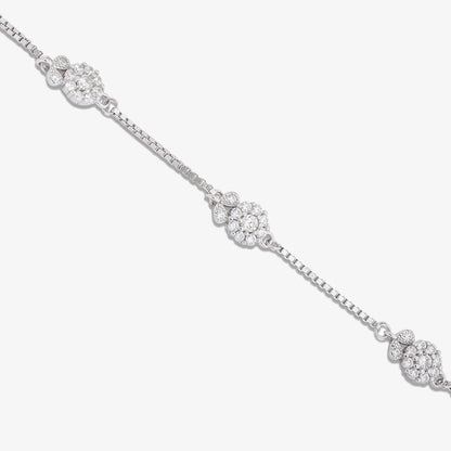 Floral Leaf Design Box Chain Silver Bracelet - Tweov Jewels