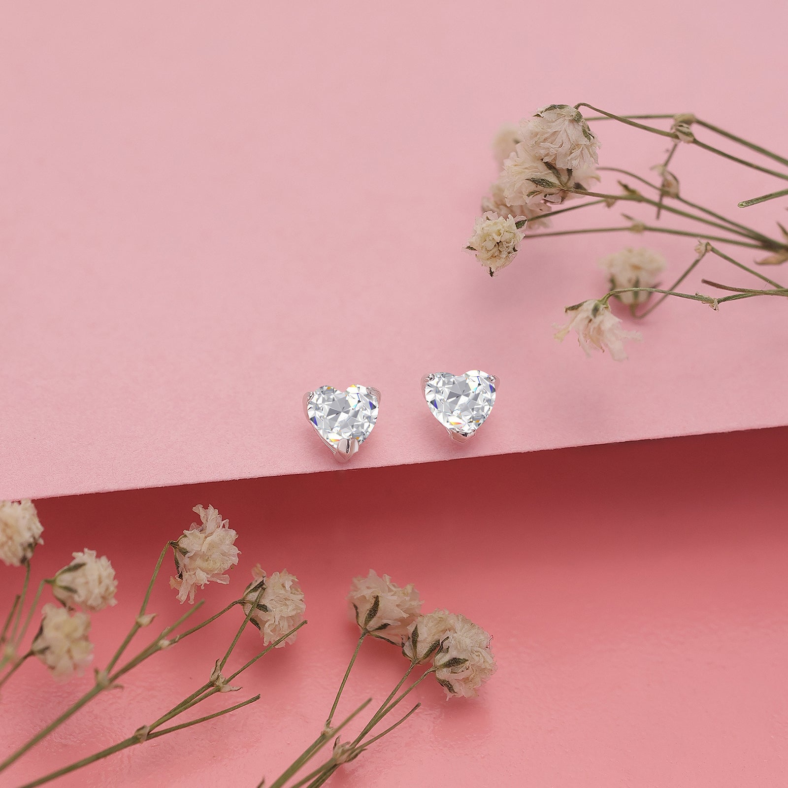 CZ Heart Stud Earrings For Women – 925 Sterling Silver Rhodium Plated