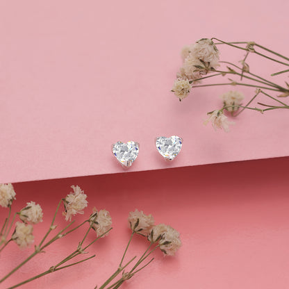 CZ Heart Stud Earrings For Women – 925 Sterling Silver Rhodium Plated