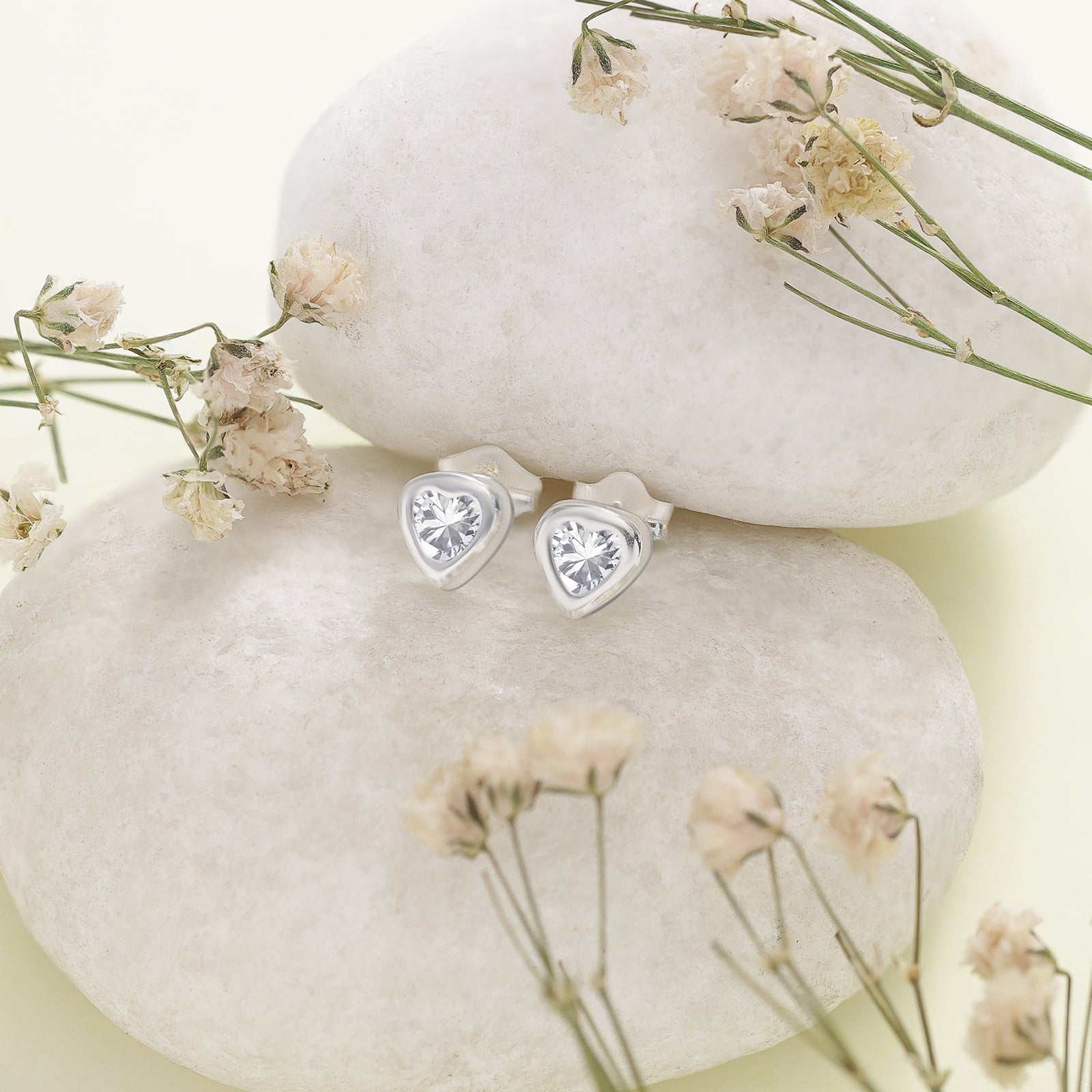 Heart Bezel Earrings For Women – 925 Sterling Silver Rhodium Plated