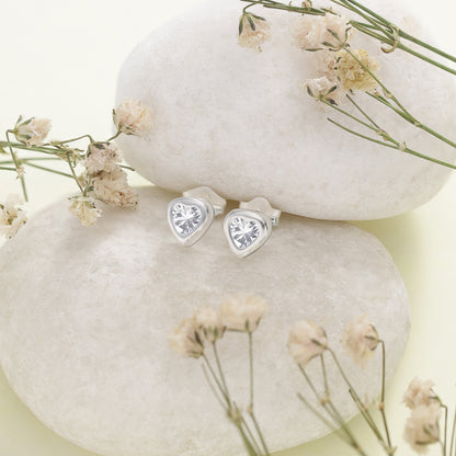 Heart Bezel Earrings For Women – 925 Sterling Silver Rhodium Plated