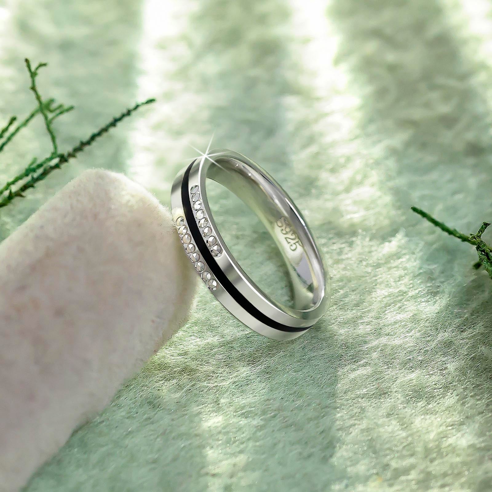 Simple Black Stripe Silver Ring