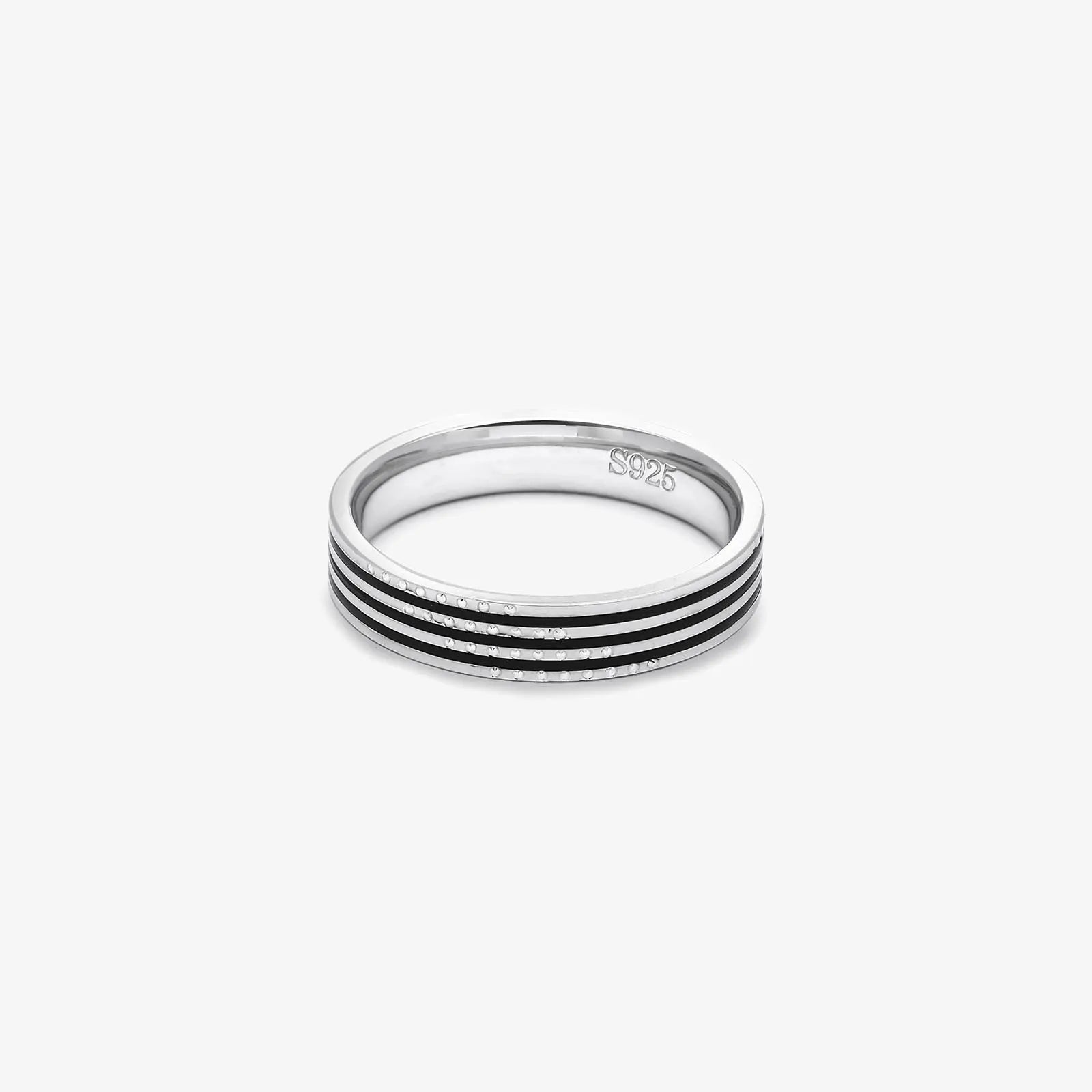 Three Black Stripes Silver Ring
