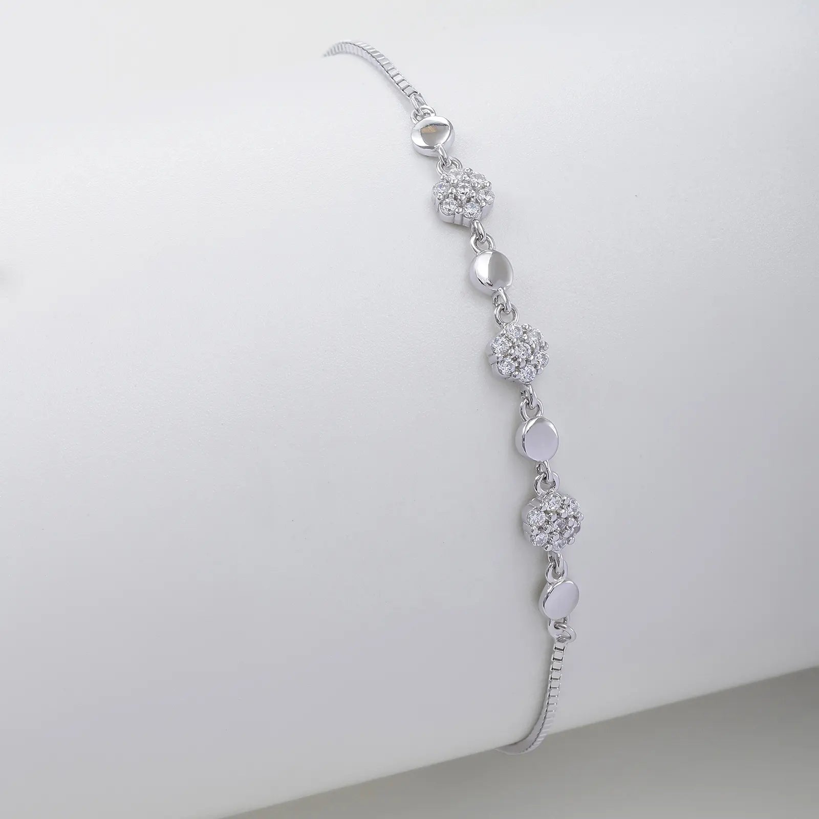 Floral Box Chain Silver Bracelet - Tweov Jewels