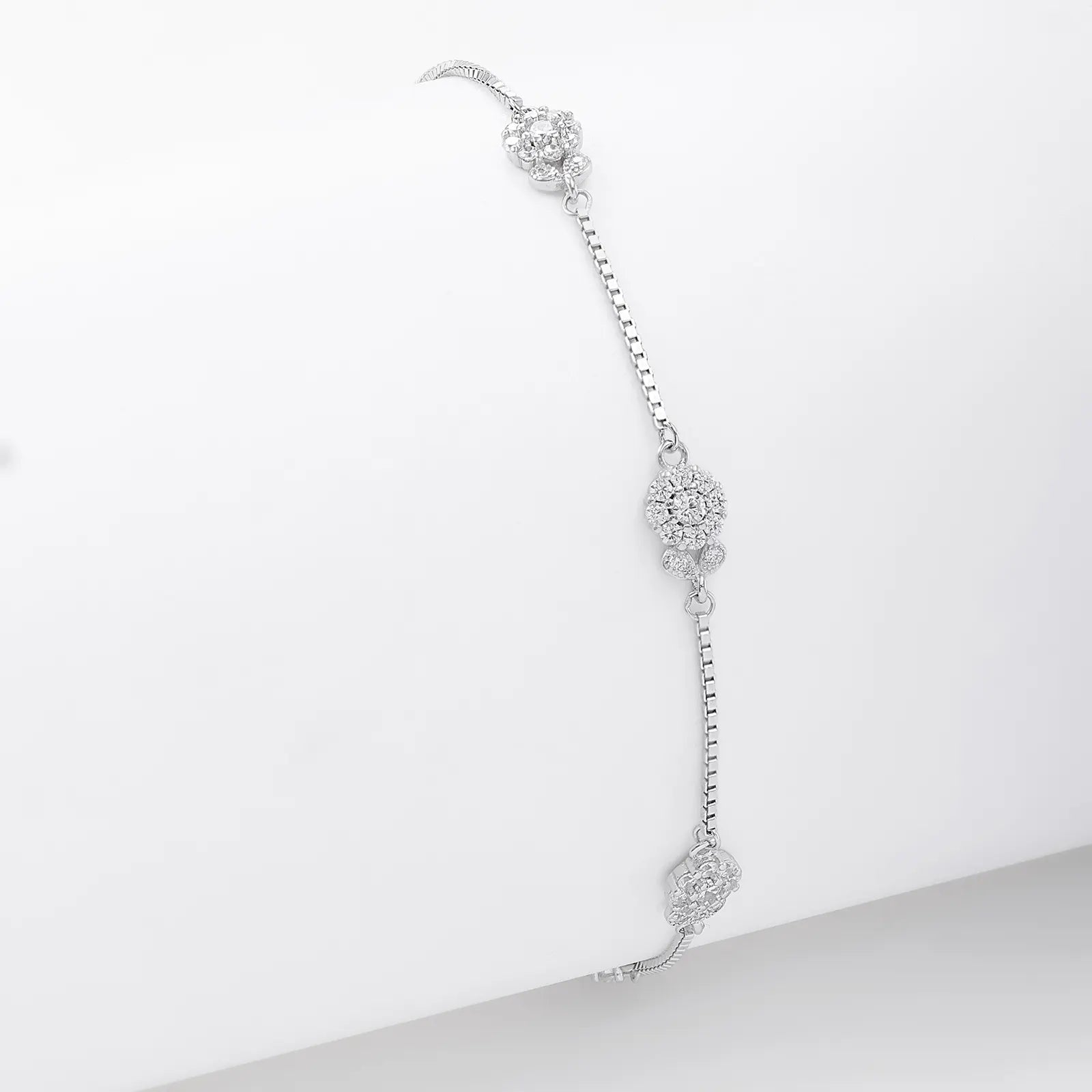 Floral Leaf Design Box Chain Silver Bracelet - Tweov Jewels