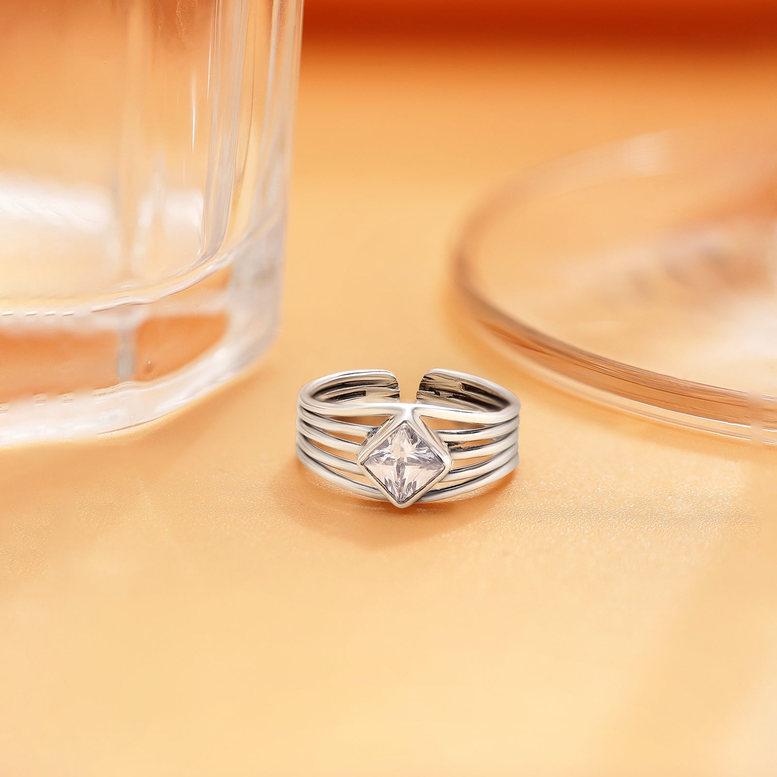 Simple Silver CZ Studded Finger Ring
