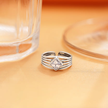 Simple Silver CZ Studded Finger Ring