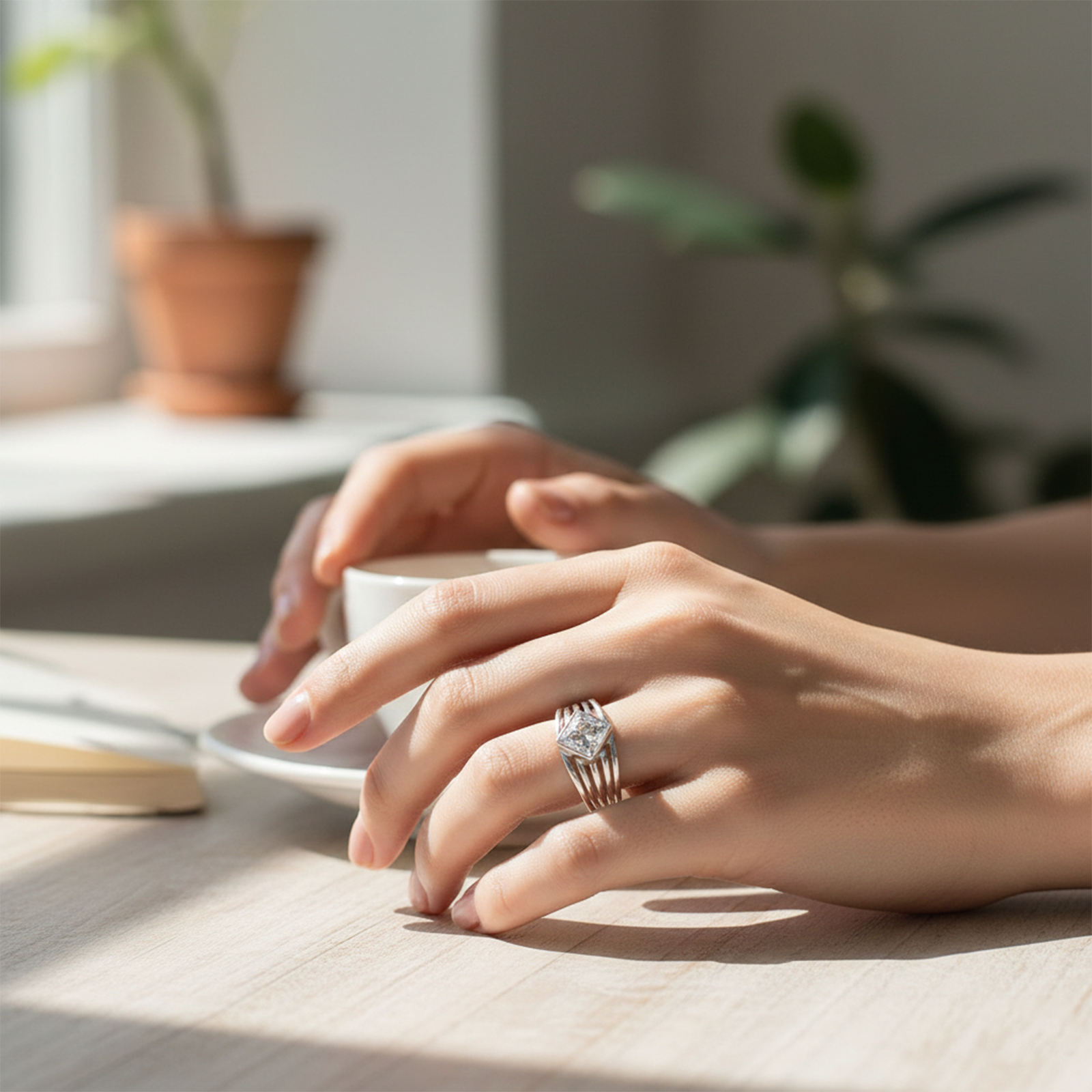 Simple Silver CZ Studded Finger Ring