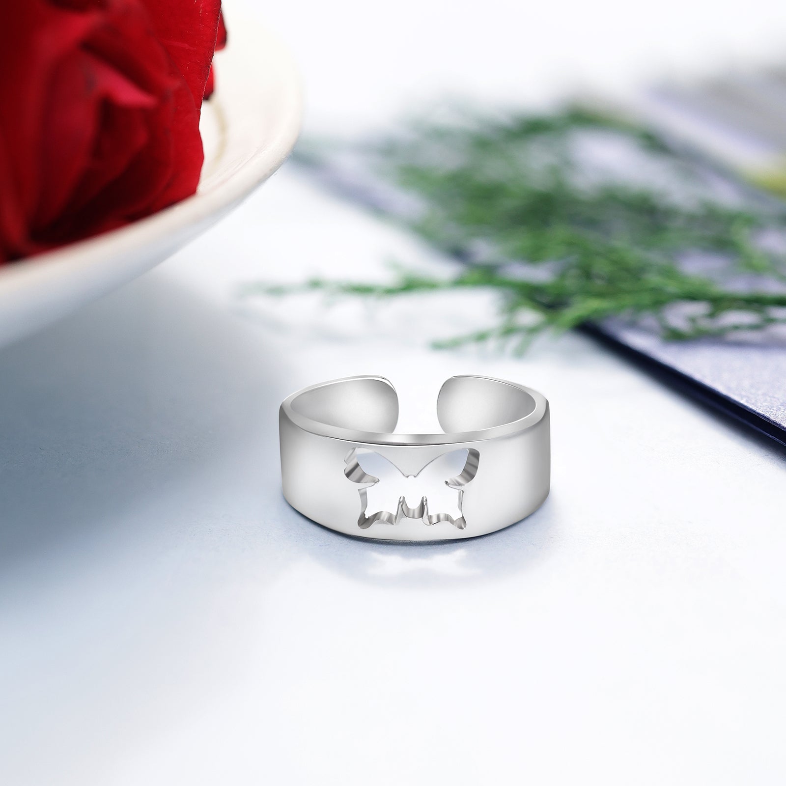Silver Butterfly Band Ring