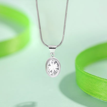 Oval CZ Bezel Pendant Necklace For Women – 925 Sterling Silver Rhodium Plated