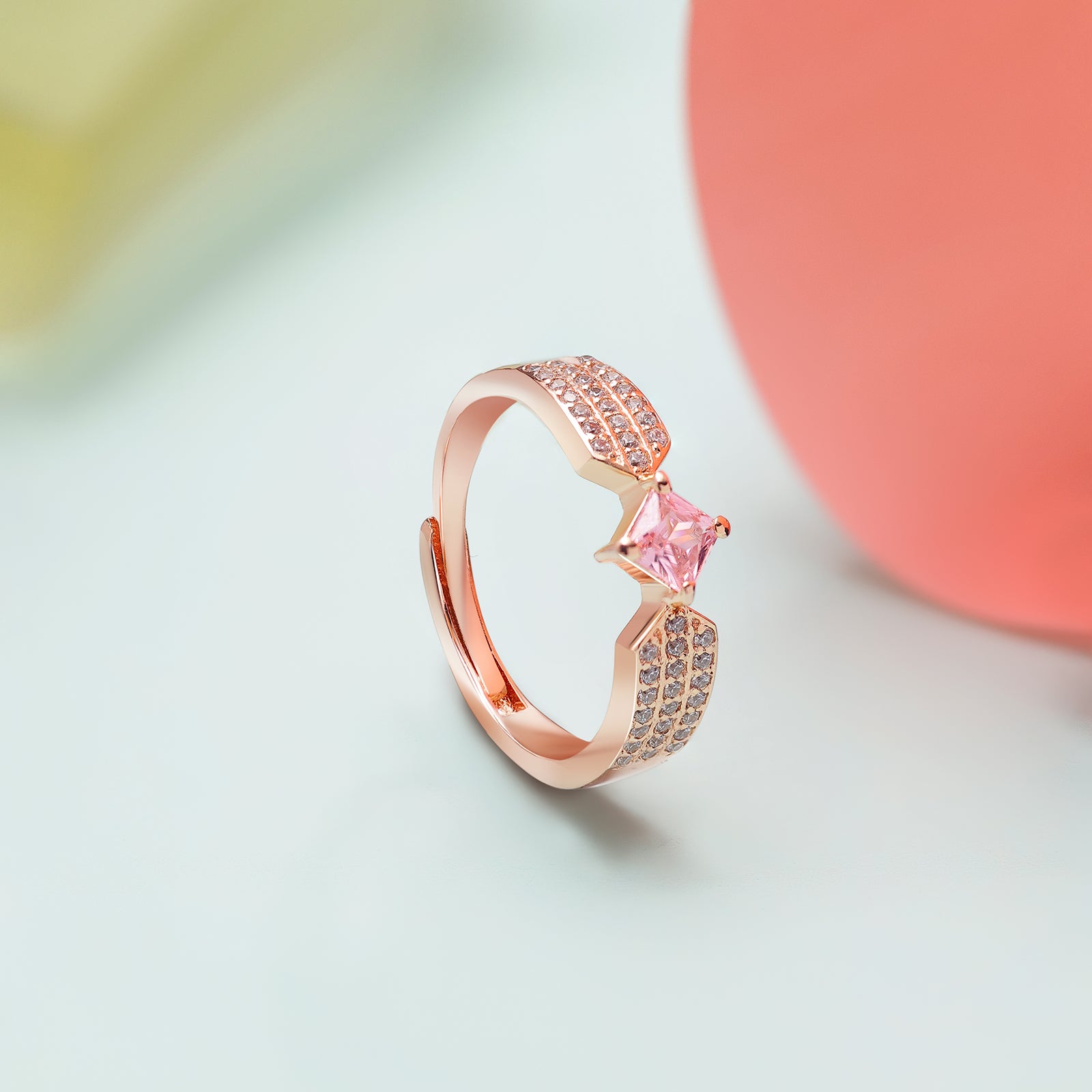 Rose Gold Pink Zircon Silver Ring