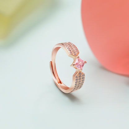 Rose Gold Pink Zircon Silver Ring