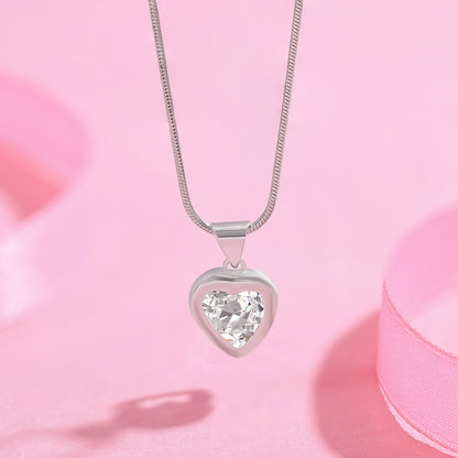 Heart CZ Bezel Pendant Necklace For Women – 925 Sterling Silver Rhodium Plated