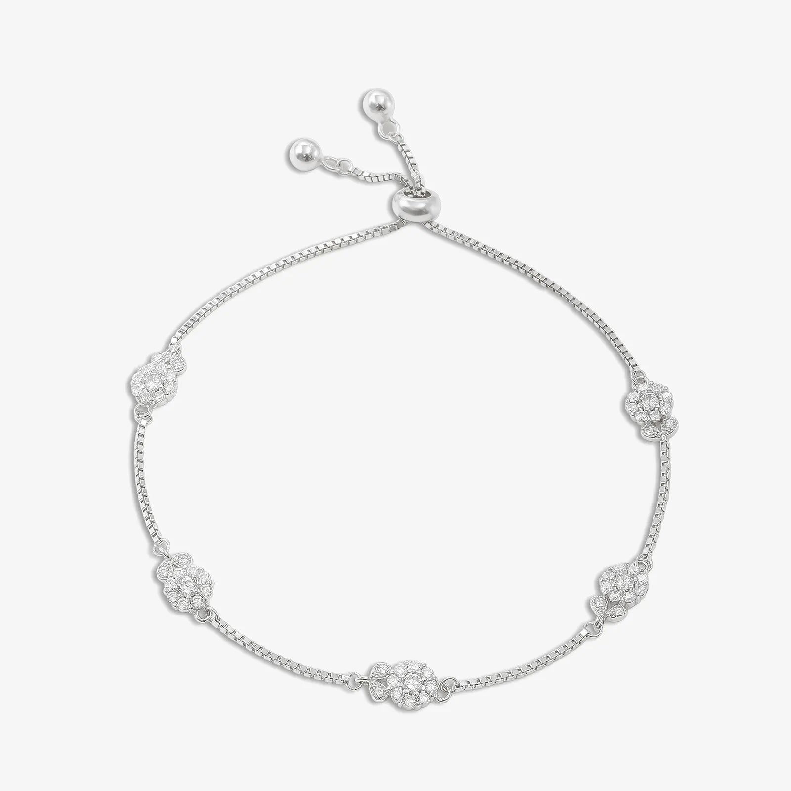 Floral Leaf Design Box Chain Silver Bracelet - Tweov Jewels