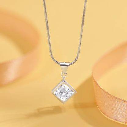 Square Pendant Necklace For Women – 925 Sterling Silver Rhodium Plated