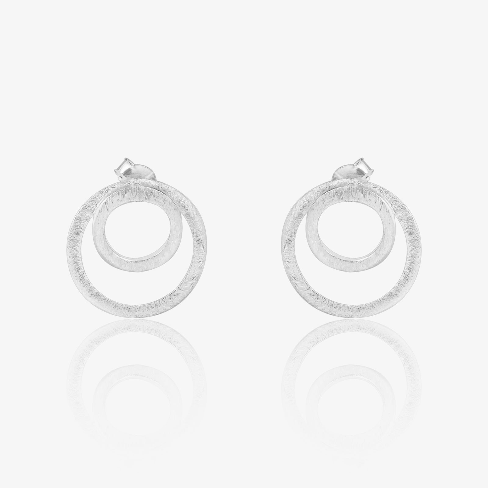 Twin Circular Silver Stud Earrings
