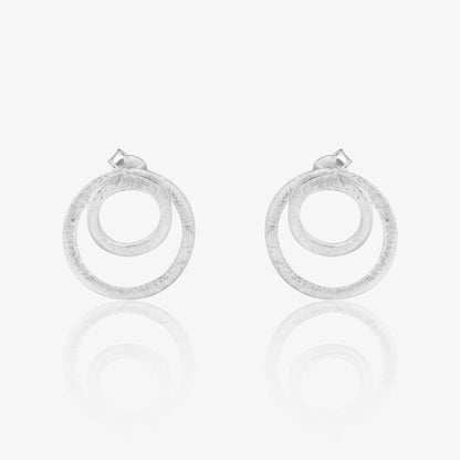 Twin Circular Silver Stud Earrings