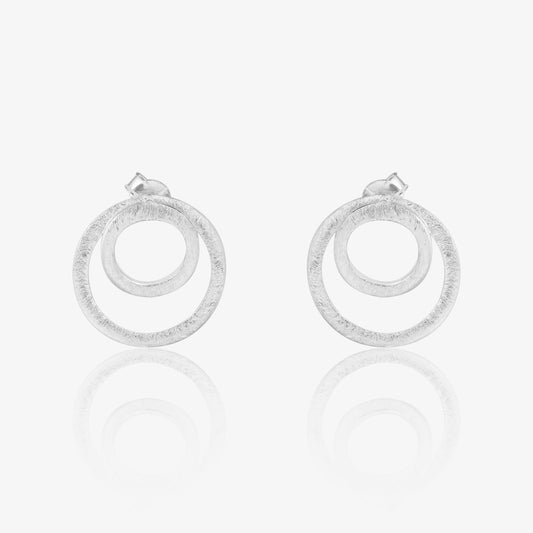 Twin Circular Silver Stud Earrings