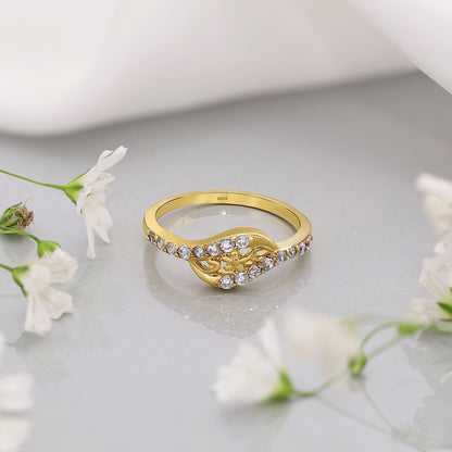Gold Plated Designer CZ Floral Silver Finger Ring