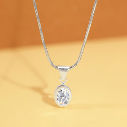 Oval CZ Pendant Chain For Girls – 925 Sterling Silver Rhodium Plated
