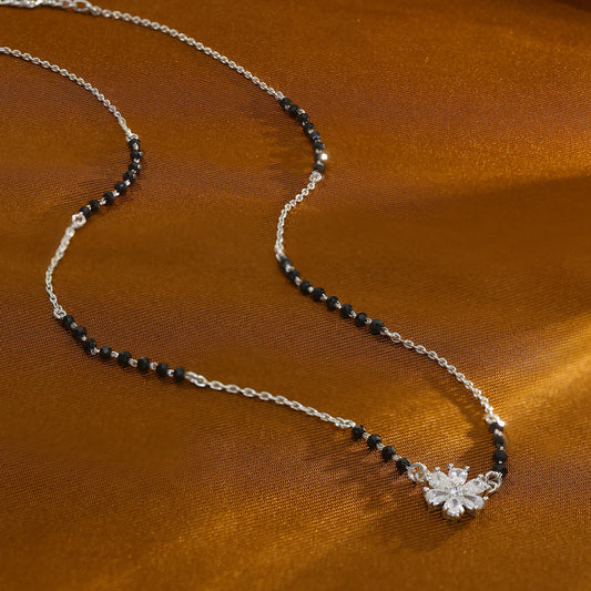 Floral Design Silver Mangalsutra - Tweov Jewels