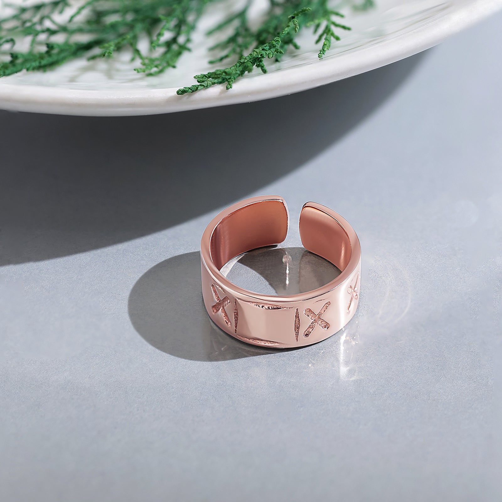 Rose Gold-Plated X Engraved Silver Band Ring