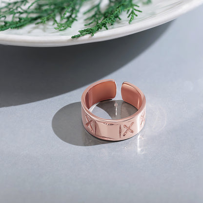 Rose Gold-Plated X Engraved Silver Band Ring