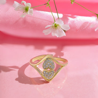 Classic Gold Plated Double Heart Silver Ring