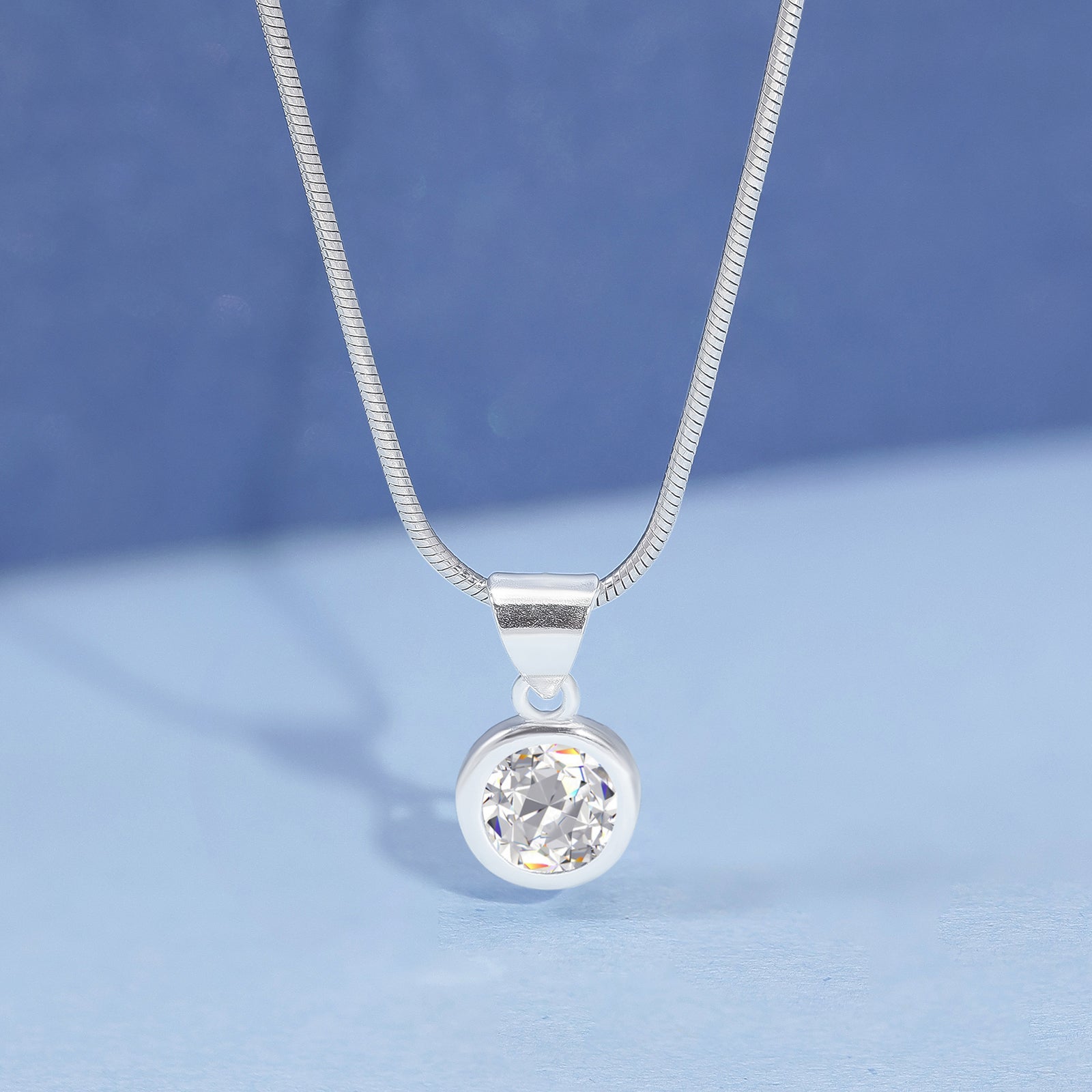 CZ Solitaire Pendant Chain For Girls – 925 Sterling Silver Rhodium Plated