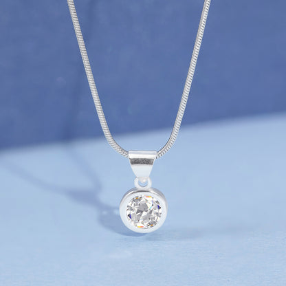 CZ Solitaire Pendant Chain For Girls – 925 Sterling Silver Rhodium Plated