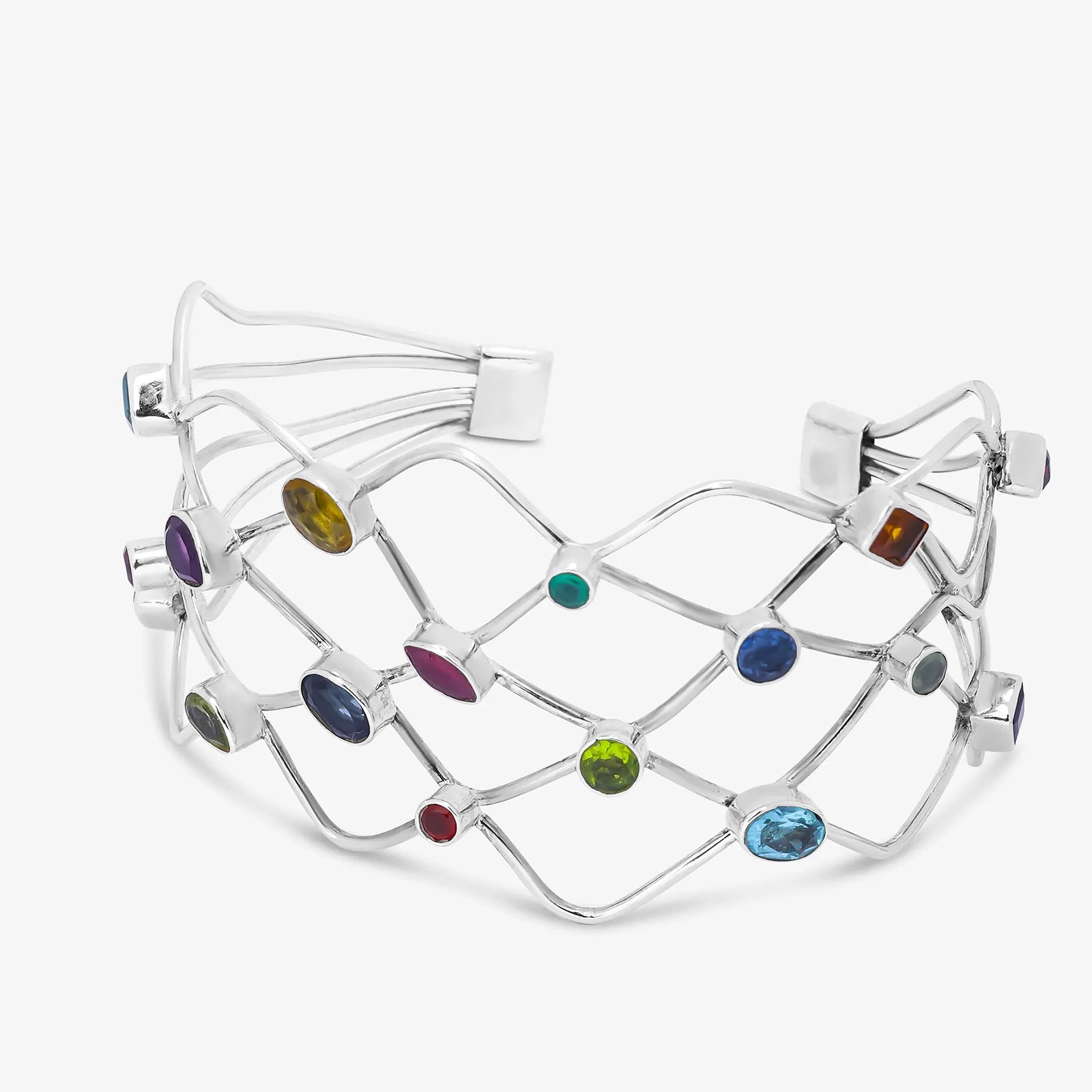 925 Sterling Silver Spiral Multicolor Gemstone Bracelet - Tweov Jewels