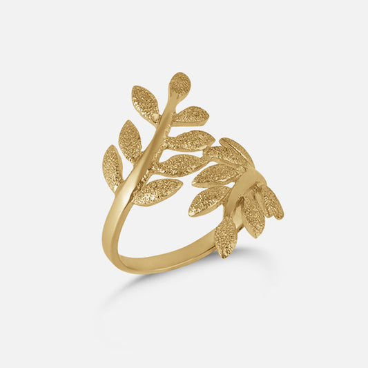 Gold-Plated Simple Leaf Branch Silver Ring