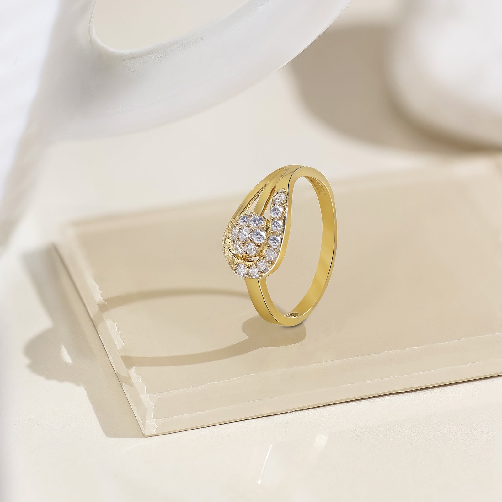 Gold Toned Floral Silver Ring