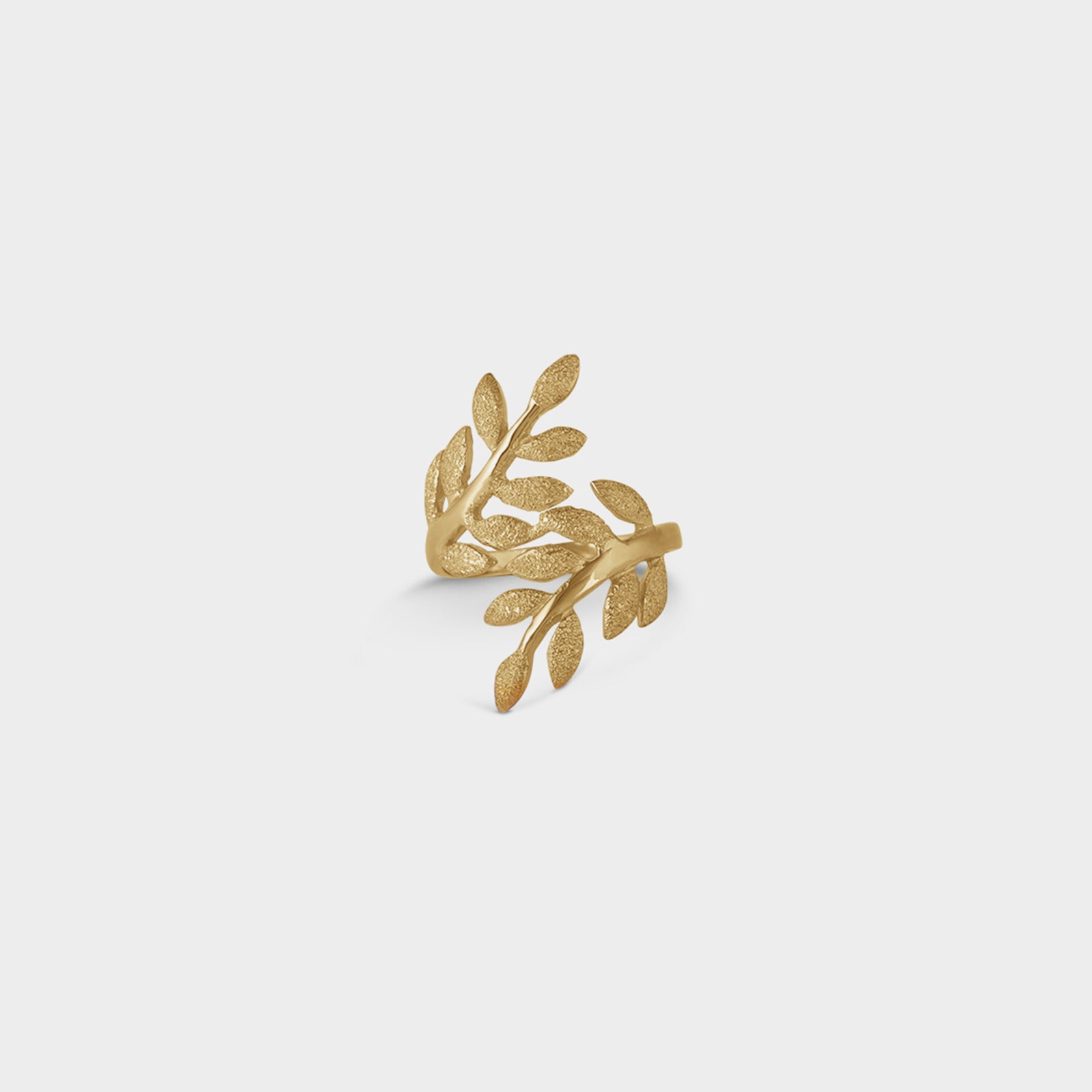 Gold-Plated Simple Leaf Branch Silver Ring
