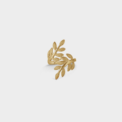 Gold-Plated Simple Leaf Branch Silver Ring