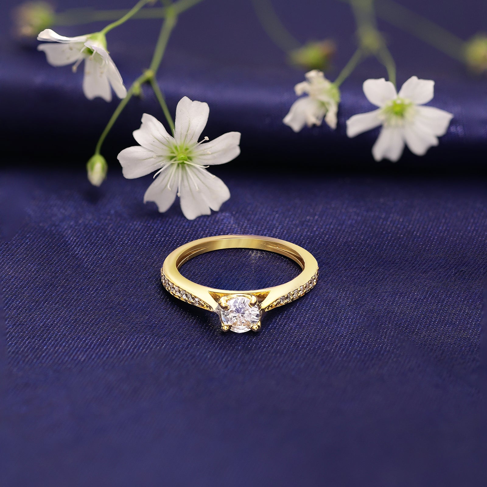 Gold Plated Round Solitaire Silver Ring