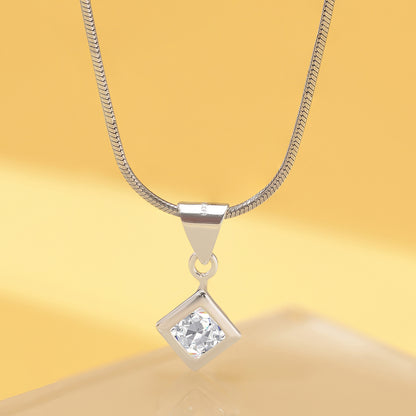 CZ Diamond Solitaire Pendant Chain For Women – 925 Sterling Silver Rhodium Plated
