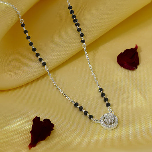 Designer AD Floral Silver Mangalsutra - Tweov Jewels