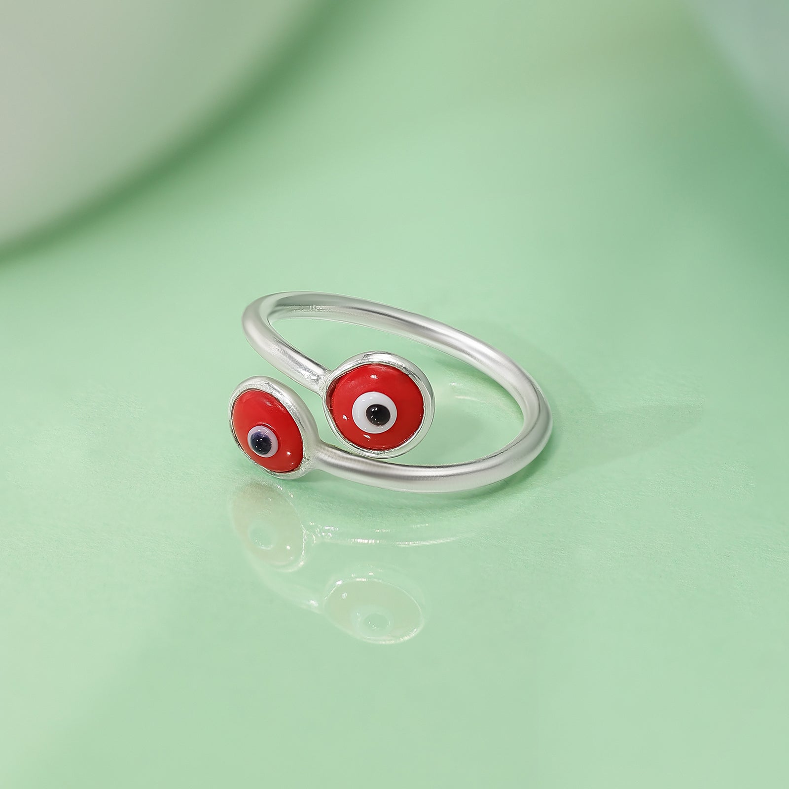 Silver Red Evil Eye Band Ring