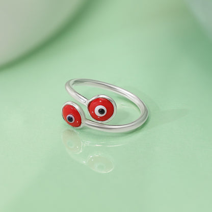 Silver Red Evil Eye Band Ring