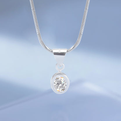 CZ Oval Solitaire Pendant Chain For Women – 925 Sterling Silver Rhodium Plated
