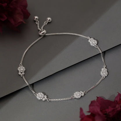 Floral Leaf Design Box Chain Silver Bracelet - Tweov Jewels